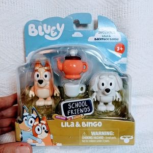 Bluey School Friends Tea Party Lila and Bingo figurine set, NIB
